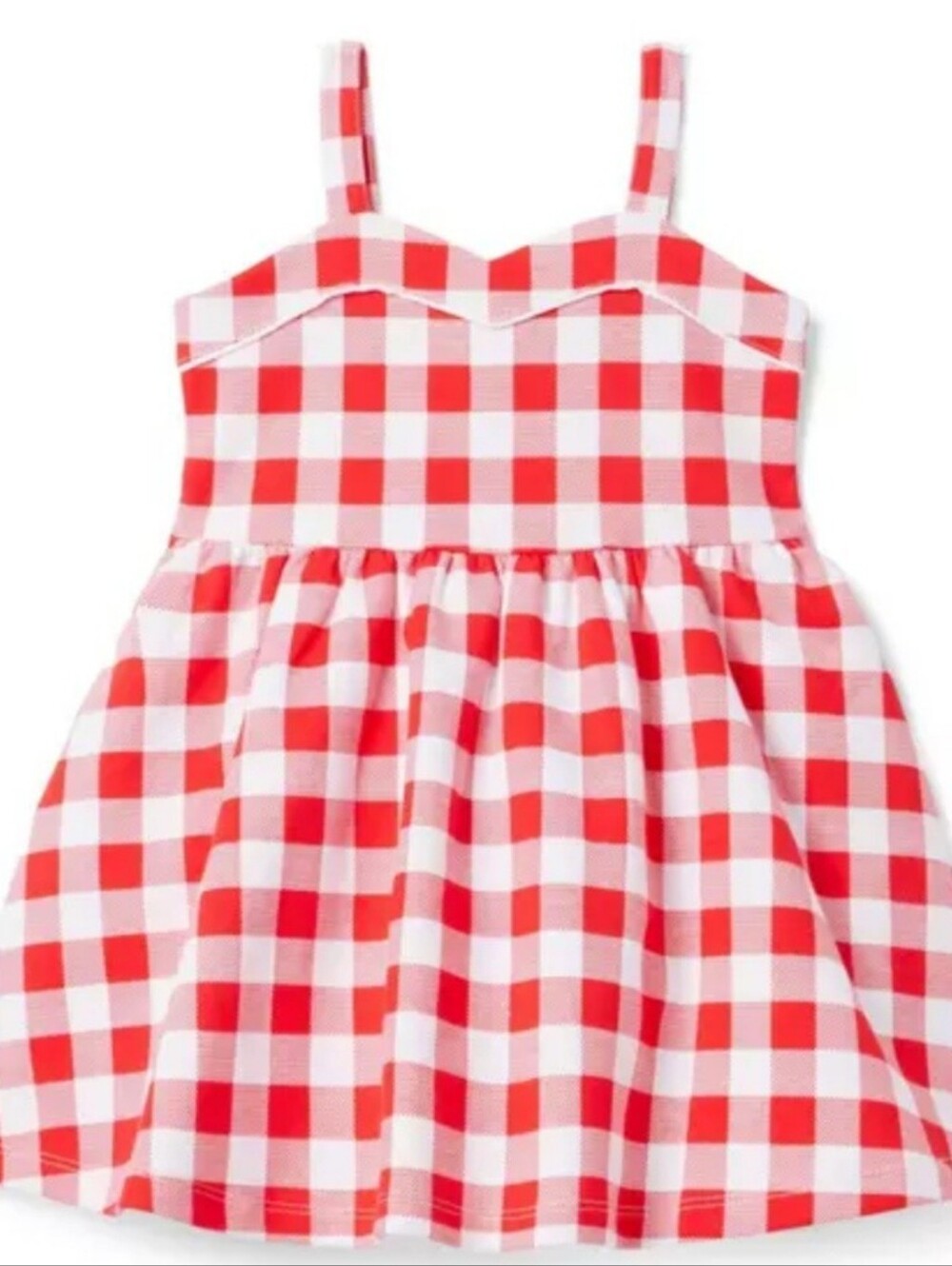 JANIE AND JACK GINGHAM PONTE DRESS. SIZE 7. TOMATO GINGHAM.